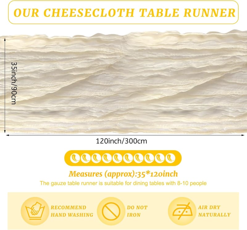 BOUBONI Bézs Cheesecloth Asztali Futó 90x300cm Boho Gáz Esküvő Születésnap