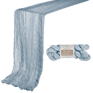 Draperie de masă din tifon BOUBONI Dusty Blue, 90x300 cm, decor din bumbac tip tifon în stil boho pentru nunți, zile de naștere, baby shower, decorațiuni de masă pentru Crăciun