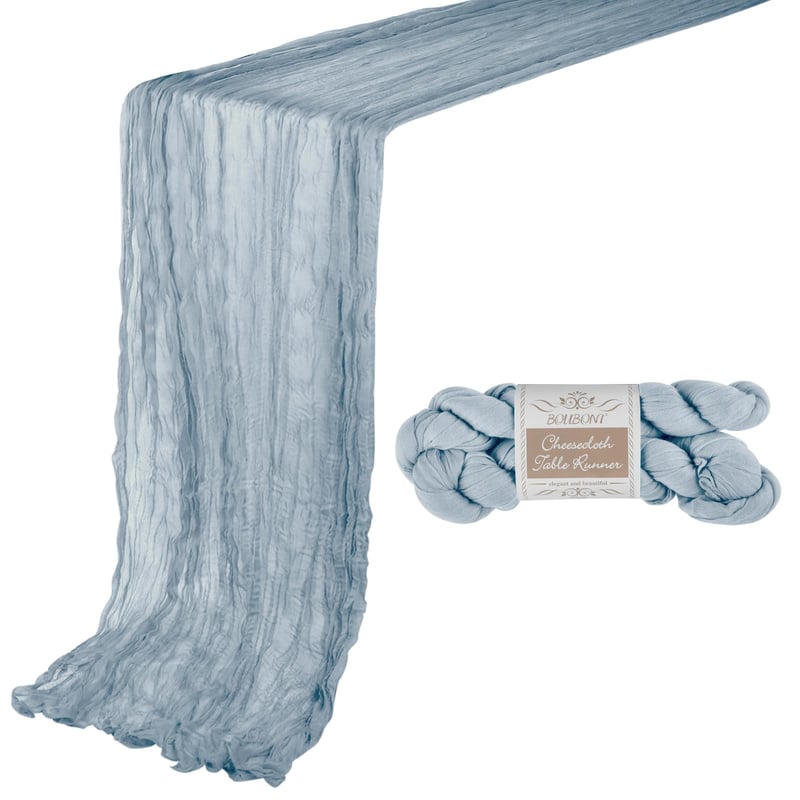 BOUBONI Dusty Blue stolni nadstolnjak od gaze, 90x300 cm, boho dekoracija od tkanine za vjenčanja, rođendane, darivanje djeteta (baby shower), božićna dekoracija stola