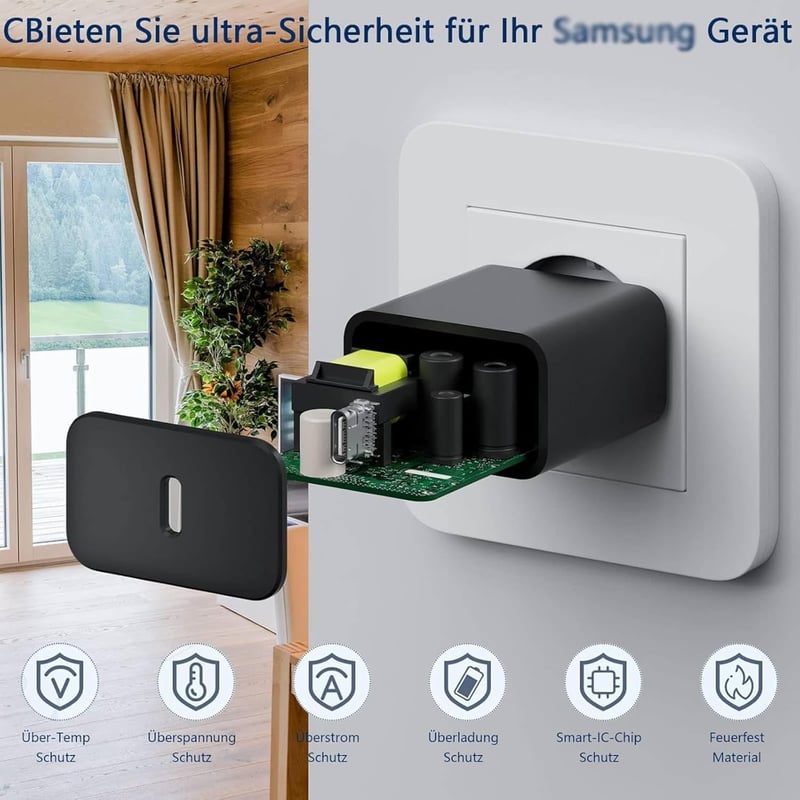 Bouge 25W Gyors Töltő Samsung Galaxy S22/S21/S20/Z Flip 4/Z Fold 4 USB-C PD Hálózati Adapter Fekete