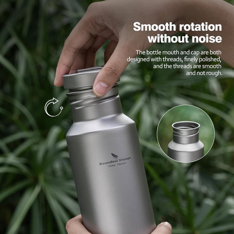 Boundless Voyage Titánium Kulacs 750ml - Ultrakönnyű Túra Sportpalack Titán Fedéllel Kempingezéshez, Kerékpározáshoz, Túrázáshoz