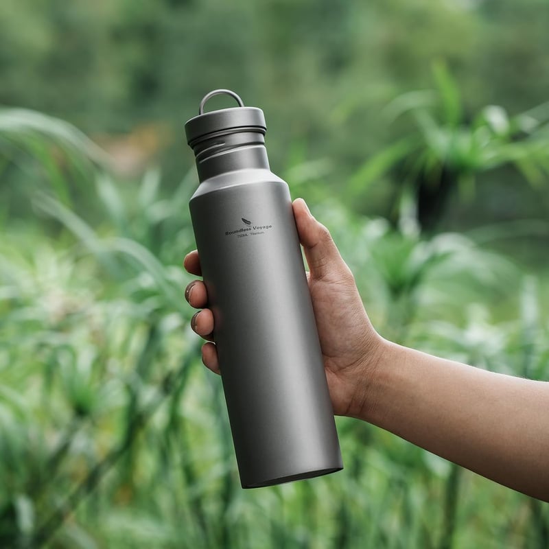Boundless Voyage Titánium Kulacs 750ml - Ultrakönnyű Túra Sportpalack Titán Fedéllel Kempingezéshez, Kerékpározáshoz, Túrázáshoz