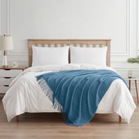 BOURINA Deka od umjetnog kašmira s uzorkom riblje kosti i resama – Za kauč, krevet, fotelju – Lagana, meka – 127x152 cm – Žuta 6