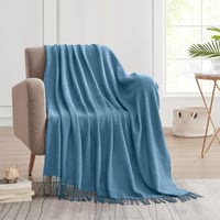 BOURINA Deka od umjetnog kašmira s uzorkom riblje kosti i resama – Za kauč, krevet, fotelju – Lagana, meka – 127x152 cm – Žuta 5