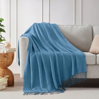 BOURINA Deka od umjetnog kašmira s uzorkom riblje kosti i resama – Za kauč, krevet, fotelju – Lagana, meka – 127x152 cm – Žuta 4