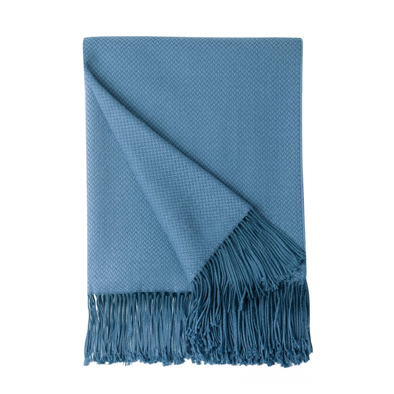 BOURINA Deka od umjetnog kašmira s uzorkom riblje kosti i resama – Za kauč, krevet, fotelju – Lagana, meka – 127x152 cm – Žuta