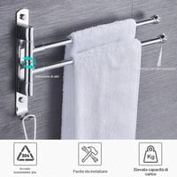 Otočný držiak na uteráky z nehrdzavejúcej ocele bowarepro, 30 cm, 2-ramenný dvojitý otočný nástenný držiak na uteráky s rotáciou o 180°, pochrómovaný do kúpeľne 4
