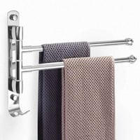 Otočný držiak na uteráky z nehrdzavejúcej ocele bowarepro, 30 cm, 2-ramenný dvojitý otočný nástenný držiak na uteráky s rotáciou o 180°, pochrómovaný do kúpeľne 1