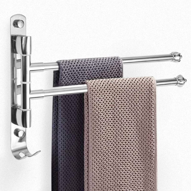 Otočný držiak na uteráky z nehrdzavejúcej ocele bowarepro, 30 cm, 2-ramenný dvojitý otočný nástenný držiak na uteráky s rotáciou o 180°, pochrómovaný do kúpeľne