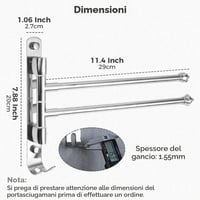 Otočný držiak na uteráky z nehrdzavejúcej ocele bowarepro, 30 cm, 2-ramenný dvojitý otočný nástenný držiak na uteráky s rotáciou o 180°, pochrómovaný do kúpeľne 2