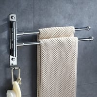 Otočný držiak na uteráky z nehrdzavejúcej ocele bowarepro, 30 cm, 2-ramenný dvojitý otočný nástenný držiak na uteráky s rotáciou o 180°, pochrómovaný do kúpeľne 7