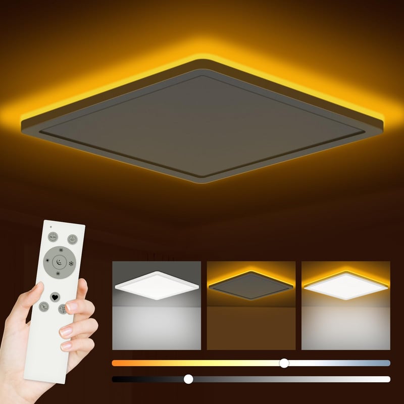 Plafonieră LED Bowfar 24W, cu lumină de veghe chihlimbar 1800K, 30 cm, lumină albă caldă