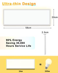 LED stropné svietidlo Bowfar obdĺžnikové s diaľkovým ovládaním, stmievateľné 3000-6500K 24W ultra tenké s podsvietením, biele 58x2,5 cm 9