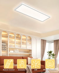 LED stropné svietidlo Bowfar obdĺžnikové s diaľkovým ovládaním, stmievateľné 3000-6500K 24W ultra tenké s podsvietením, biele 58x2,5 cm 3