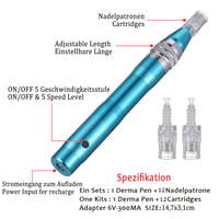 BOWKA Elektromos Derma Pen Mikrotűzéshez Vezeték Nélküli Állítható 0,25-2,5mm Kék Arckezelő Készülék Ránctalanításhoz 6