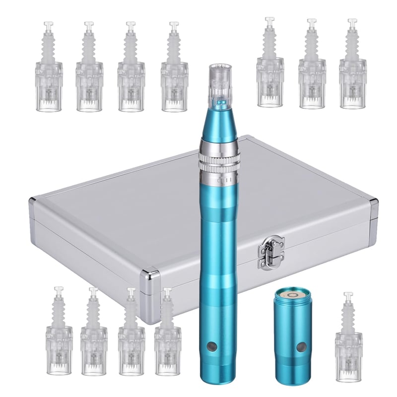BOWKA Elektromos Derma Pen Mikrotűzéshez Vezeték Nélküli Állítható 0,25-2,5mm Kék Arckezelő Készülék Ránctalanításhoz