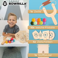 BOWRILLA Gyerekpuska 10 Puha Golyóval és 4 Fa Céltáblával - Bal és Jobbkezes Használatra 6