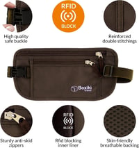 Boxiki Travel Pénzöv RFID Védelemmel - Utazási Övtáska és Kártyatartó Szett Készpénz és Okmányok Biztonságos Tárolásához, Barna, Unisex

AI: 2