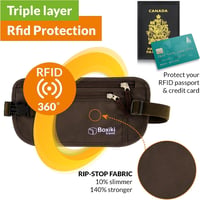 Boxiki Travel Pénzöv RFID Védelemmel - Utazási Övtáska és Kártyatartó Szett Készpénz és Okmányok Biztonságos Tárolásához, Barna, Unisex

AI: 3