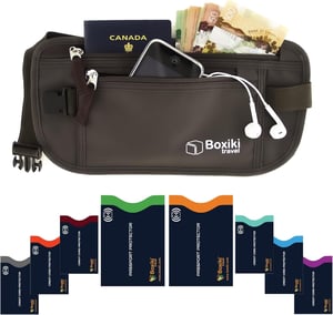 Boxiki Travel novčani pojas s RFID zaštitom – Putna torbica oko struka i etui za kartice za sigurno pohranjivanje gotovine i dokumenata, smeđa, uniseks