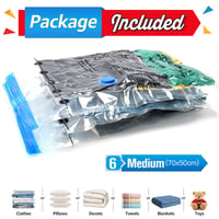 BoxLegend vákuové úložné vrecia, 6 ks, 70x50 cm, opakovane použiteľné vákuové vrecia na cestovanie, oblečenie, paplóny, vankúše, priehľadné 6