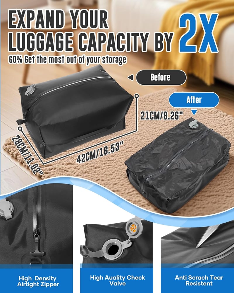 BOXSAM Ryanair Utazási Hátizsák Fekete 40x20x25cm Vákuum Pumpával