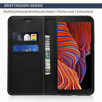 Puzdro na mobil BoxTii Flip pre Samsung Galaxy Xcover 5, ochranný kryt z PU kože s priehradkou na karty a magnetickým zatváraním, čierne 2