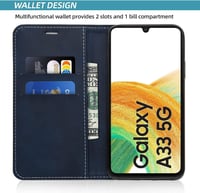 BoxTii Samsung Galaxy A33 5G flip tok kártyatartóval, mágneses zárral - kék 2