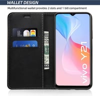 BoxTii Vivo Y21 / Y21S / Y33S PU bőr flip tok kártyatartóval, mágneses zárral - fekete 2