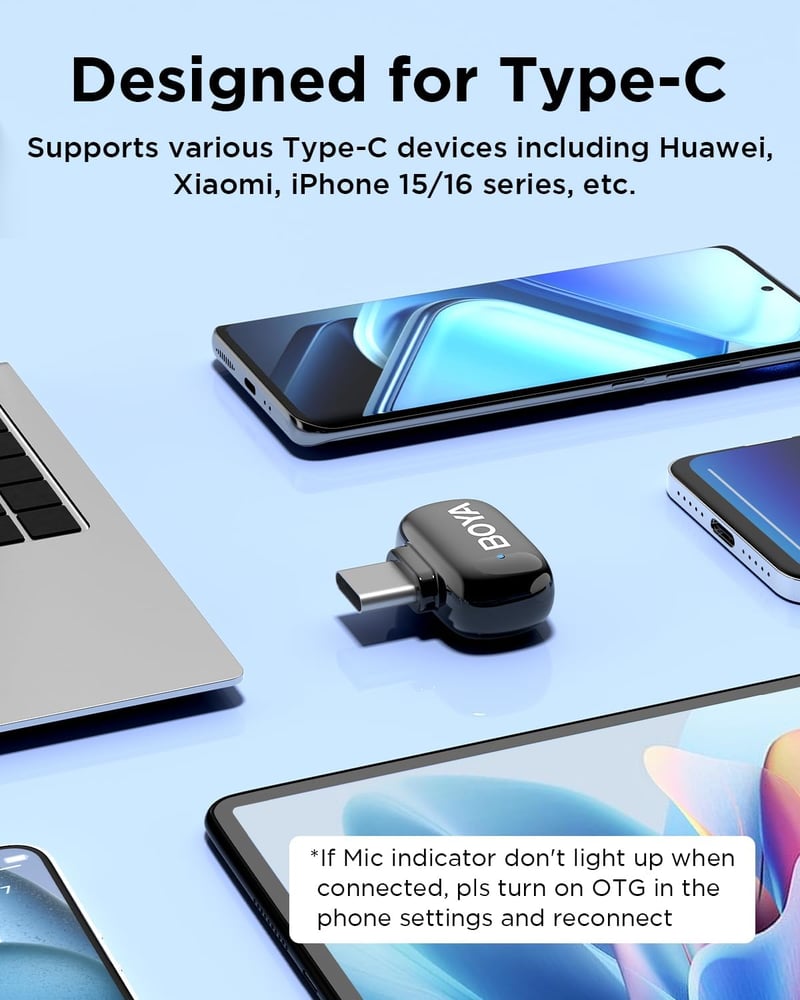 BOYA BOYAMini USB-C Vezeték Nélküli Mikrofon 2db Lavalier Podcast Vlog Streaming - MINI-14 (USB-C&CC)