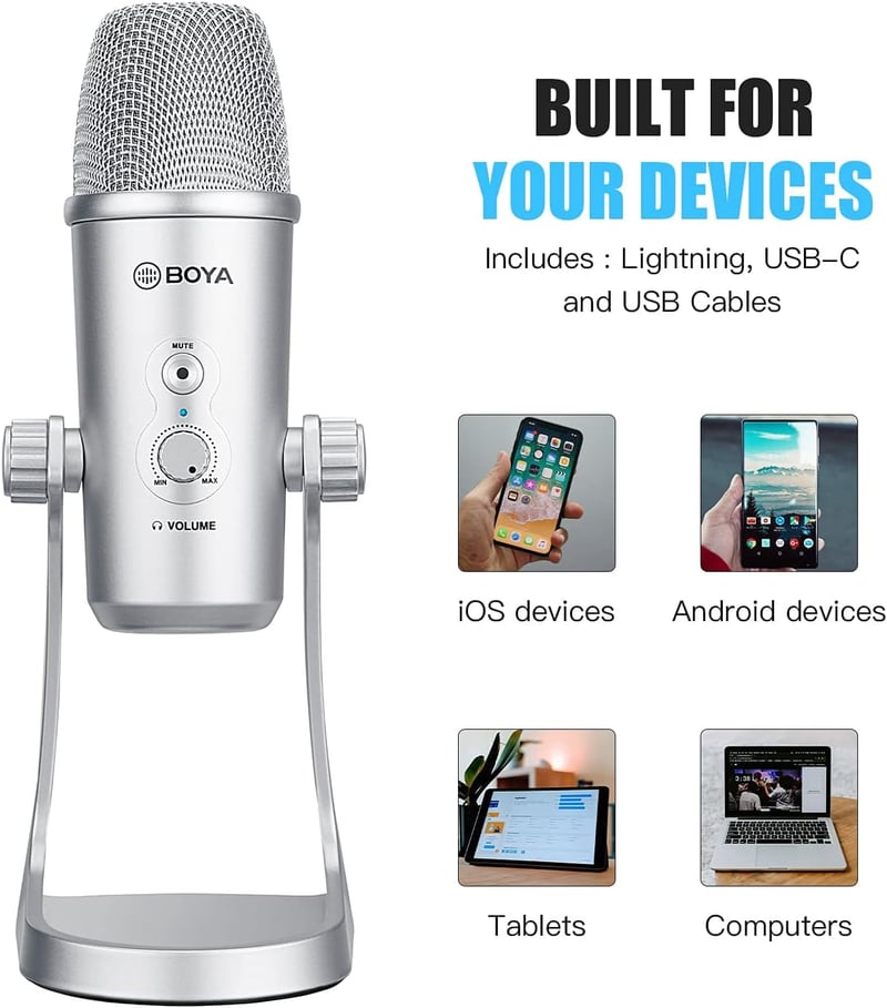 BOYA BY-PM700SP USB Kondenzátor Mikrofon iOS Android Windows Mac Felvételhez