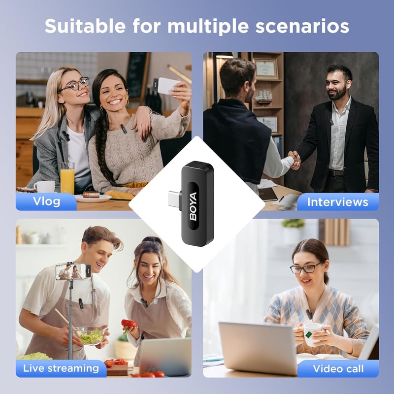 BOYA BY-V20 USB-C Vezeték Nélküli Lavalier Mikrofon Android PC-hez, 100m Hatótáv - BY-V20 (USB-C)