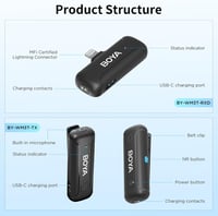 BOYA Wireless Lavalier mikrofon iPhone-hoz, zajcsökkentéssel, vloghoz és videózáshoz - BY-WM3T-D2 (Lightning) 2
