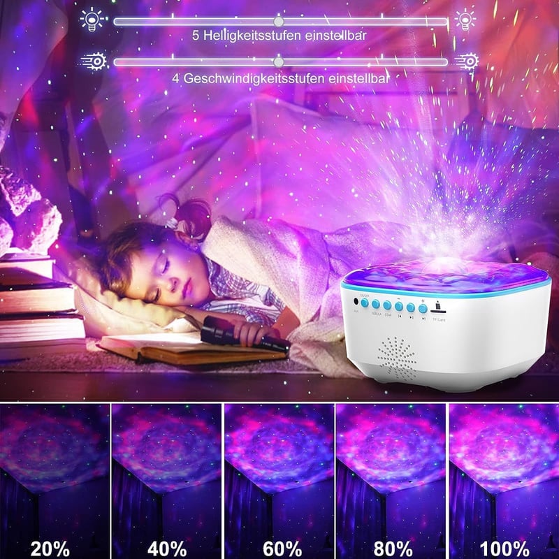 Bozhihong Galaxis Projektor LED Csillagos Égbolt Éjszakai Fény Távirányítóval, Időzítővel és Zenével - 8 Világítási Mód Gyerekeknek