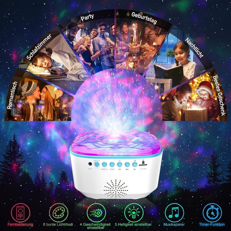 Bozhihong Galaxis Projektor LED Csillagos Égbolt Éjszakai Fény Távirányítóval, Időzítővel és Zenével - 8 Világítási Mód Gyerekeknek