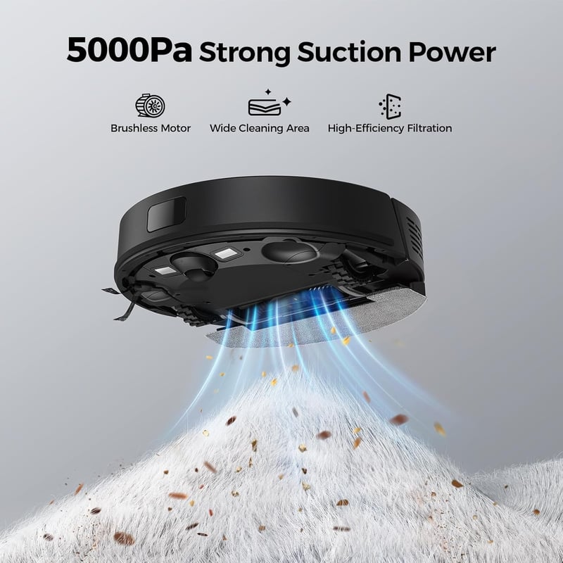 BPMIO Robotporszívó Ürítőállomással 5000Pa - 3in1 Felmosó Funkcióval, LiDAR Navigáció, 55dB Halk, WiFi/App/Alexa Vezérlés, 150 Perc Üzemidő