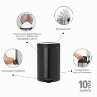 Brabantia 114106 Kanta za smeće na pedalu s plastičnom unutarnjom kantom, mat crna, 20 litara, čelik 2