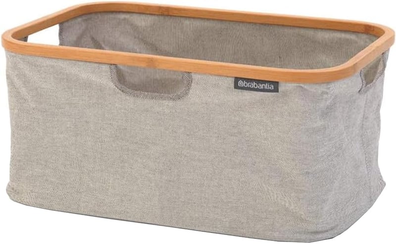 Brabantia 40 l sivý textilný kôš na bielizeň s bambusovým vzhľadom, kôš na ukladanie bielizne