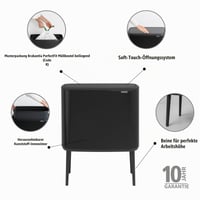 Bezkontaktný odpadkový kôš Brabantia Bo Touch Bin, 36 l, matná čierna, veko z nehrdzavejúcej ocele, pedálový kôš na odpadky 2