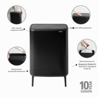 Coș de gunoi de bucătărie fără atingere Brabantia Bo Touch Bin Hi 60L, cu 1 găleată interioară, negru mat 2