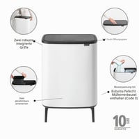 Brabantia Bo Touch Bin Hi bijela kanta za smeće, 2 x 30 litara, dupla kanta s otvaranjem na dodir 2