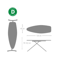 Žehliaca doska Brabantia D pre naparovacie žehličky a parné generátory, s teplovzdornou odkladacou plochou, nastaviteľná výška, štvornohý rám, Titan Oval, 135x45 cm 7
