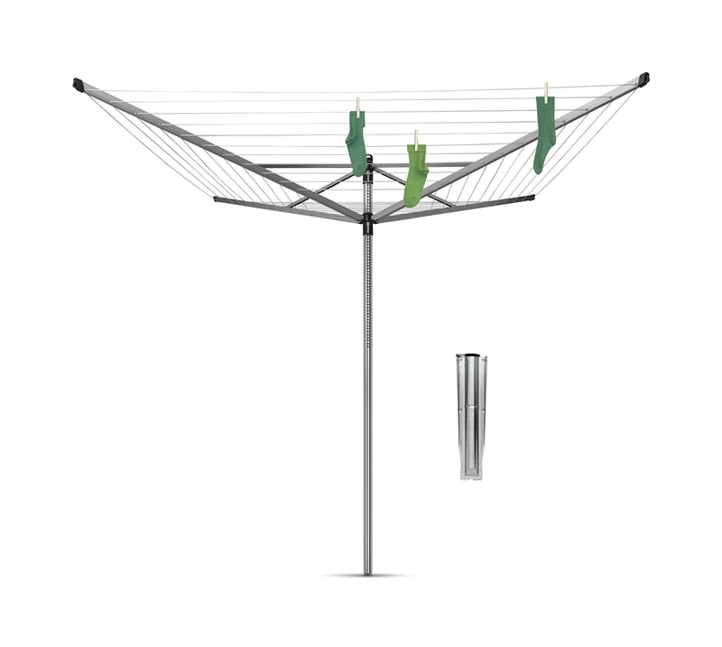 Brabantia Lift-O-Matic kültéri ruhaszárító állvány, 60 m, szürke, magasságállítható 129-187 cm, UV-álló, forgó karok, 45 mm talajhorgony