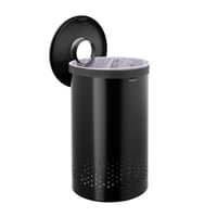 Coș de rufe Brabantia Matt Black cu capac, 60 L, sac de bumbac detașabil și orificiu Quick-Drop, cu economie de spațiu 2