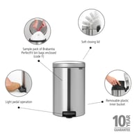 Brabantia NewIcon pedálos szemetes 20 L, matt acél, lágyan záródó fedél, kivehető belső vödörrel 2