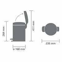 Pedálový odpadkový kôš Brabantia NewIcon s vnútornou plastovou nádobou, matná čierna, 3 litre 7