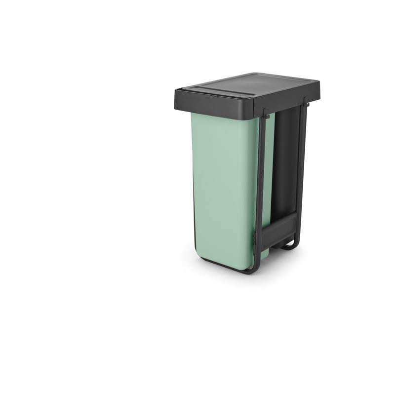 Set de coșuri de gunoi extensibile Brabantia Sort & Go, 2 x 30 L, încorporabil sub blatul de lucru, sistem dublu de sortare a deșeurilor, șine cu glisare lină, găleți interioare detașabile, gri și verde