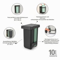 Set de coșuri de gunoi extensibile Brabantia Sort & Go, 2 x 30 L, încorporabil sub blatul de lucru, sistem dublu de sortare a deșeurilor, șine cu glisare lină, găleți interioare detașabile, gri și verde 4