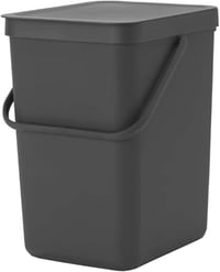 Coș de gunoi Brabantia Sort & Go cu capac 25L gri închis, container de deșeuri portabil cu capac detașabil și blocabil, ușor de curățat pentru bucătărie 1