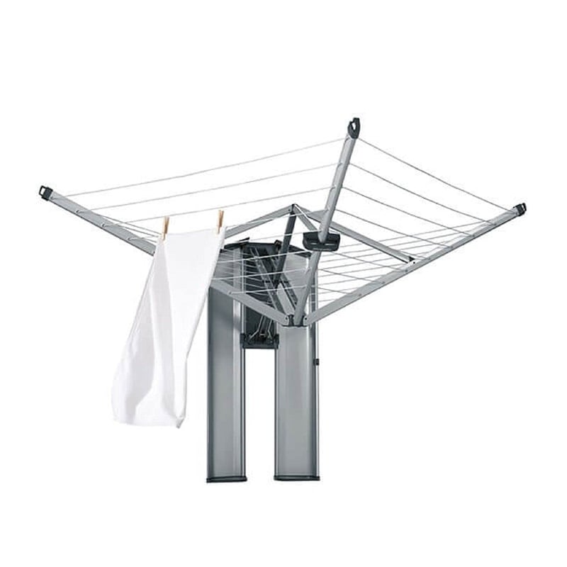 Nástenný sušiak na bielizeň Brabantia WallFix – 24 m UV odolná sušiaca šnúra, nosnosť 20 kg, priestorovo úsporný, Metallic Grey, 184 x 182 cm